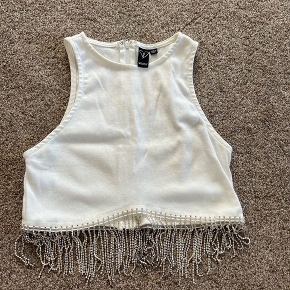 Silver Fringe High Neck Crop Top - Picture 2 of 3